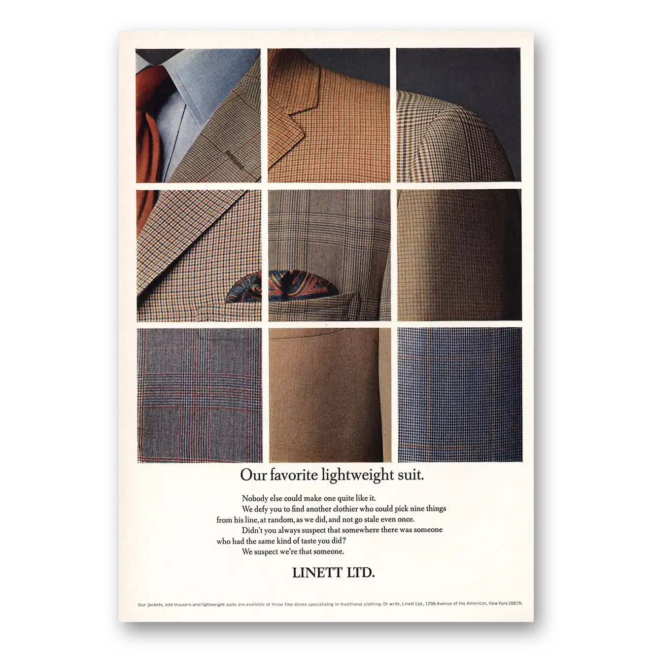 1968 Linett Mens Suits Favorite Lightweight Suit Vintage Magazine Print Ad