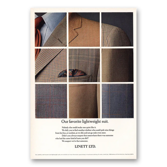 1968 Linett Mens Suits Favorite Lightweight Suit Vintage Magazine Print Ad