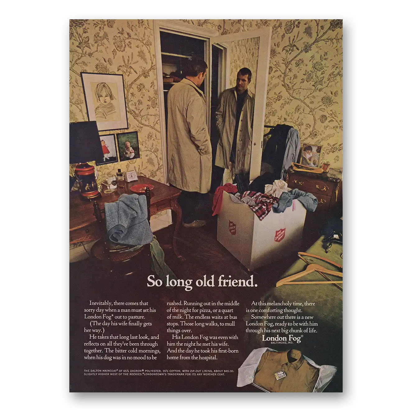 1968 London Fog So Long Old Friend Vintage Magazine Print Ad