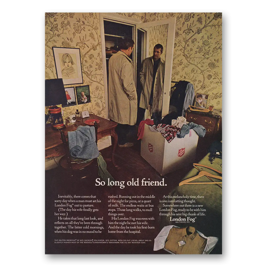 1968 London Fog So Long Old Friend Vintage Magazine Print Ad