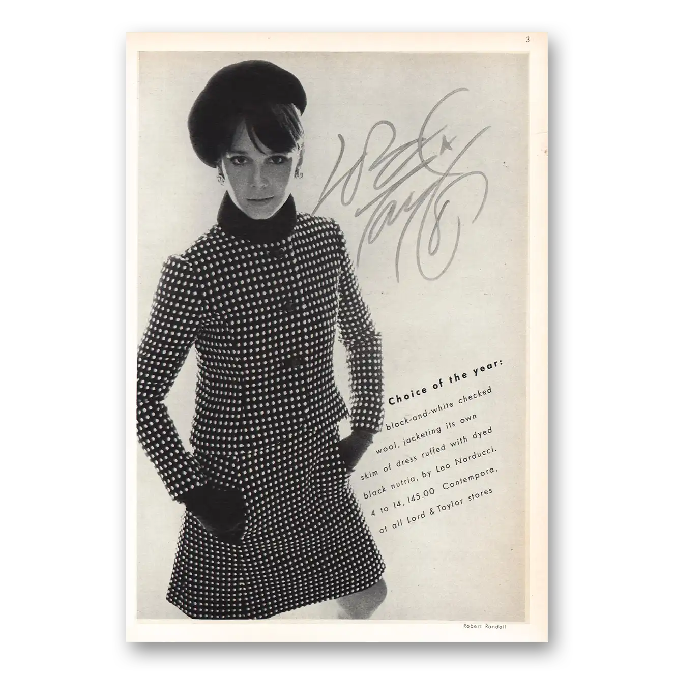 1968 Lord & Taylor Leo Narducci Vintage Magazine Print Ad