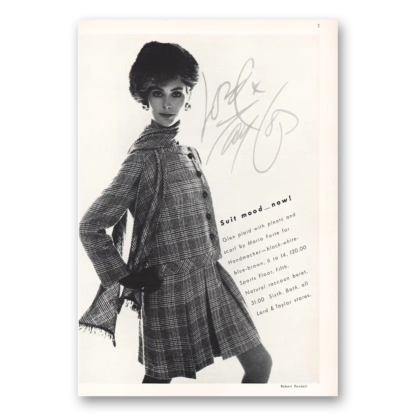 1968 Lord & Taylor Suit Mood Vintage Magazine Print Ad