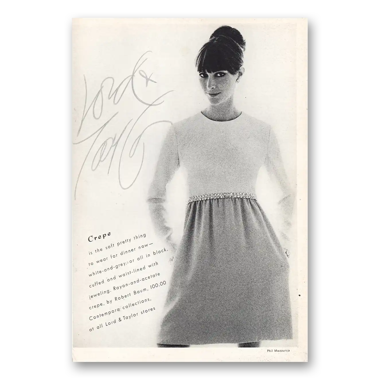 1968 Lord & Taylor Crepe Soft Pretty Thing Vintage Magazine Print Ad