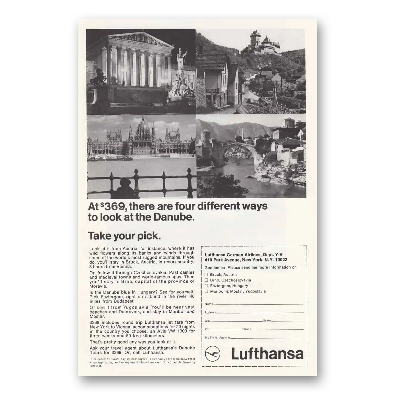 1968 Lufthansa German Airlines Different Ways to Look at the Danube Vintage Magazine Print Ad