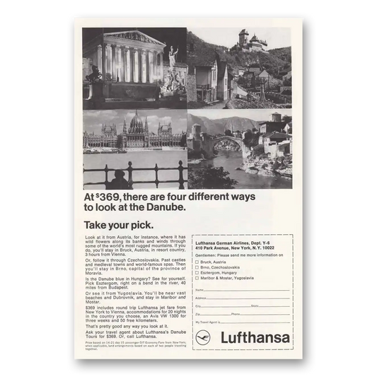 1968 Lufthansa German Airlines Different Ways to Look at the Danube Vintage Magazine Print Ad