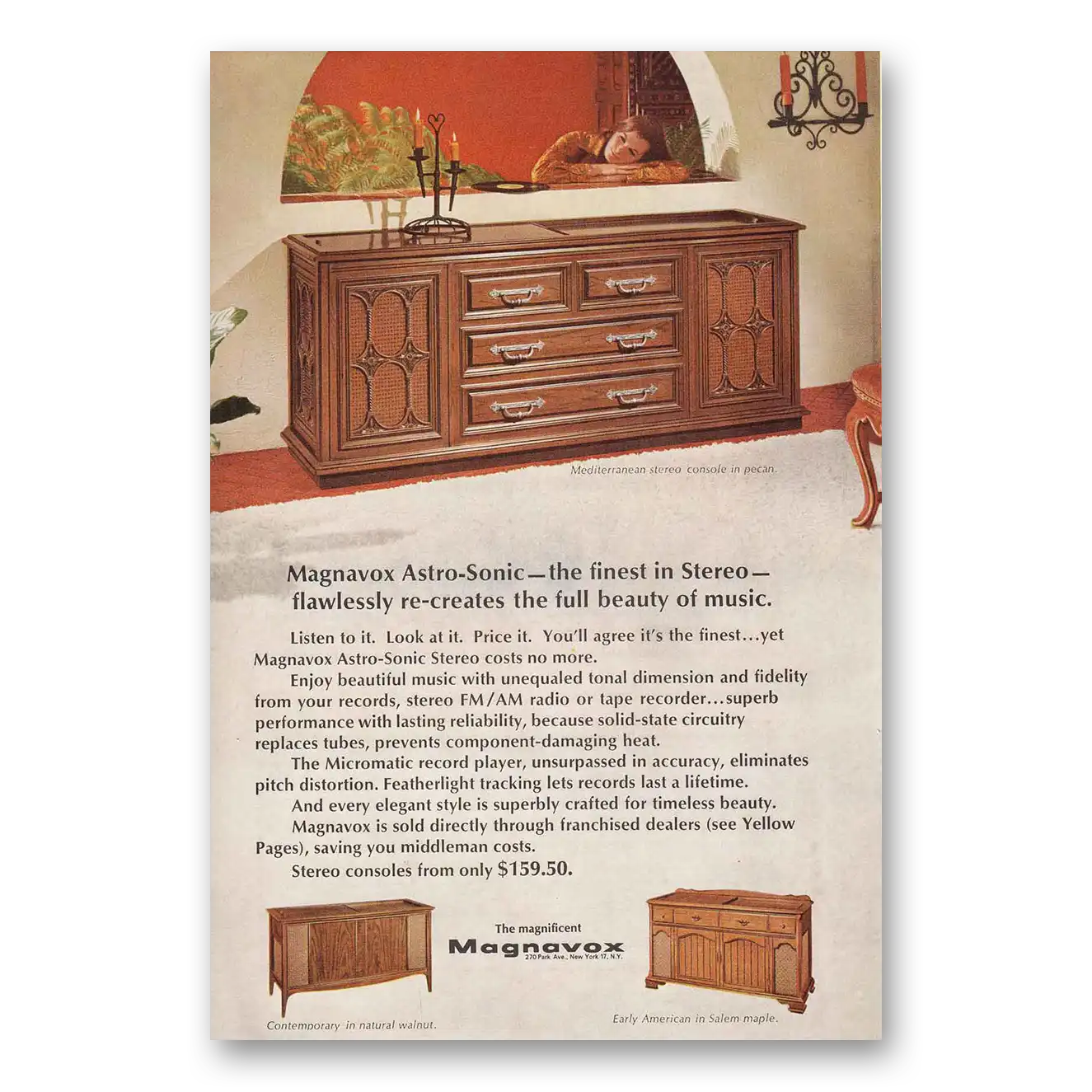 1968 Magnavox Astro Sonic Stereo Re Creates Full Beauty of Music Vintage Magazine Print Ad