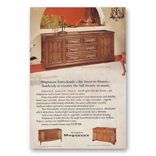 1968 Magnavox Astro Sonic Stereo Re Creates Full Beauty of Music Vintage Magazine Print Ad