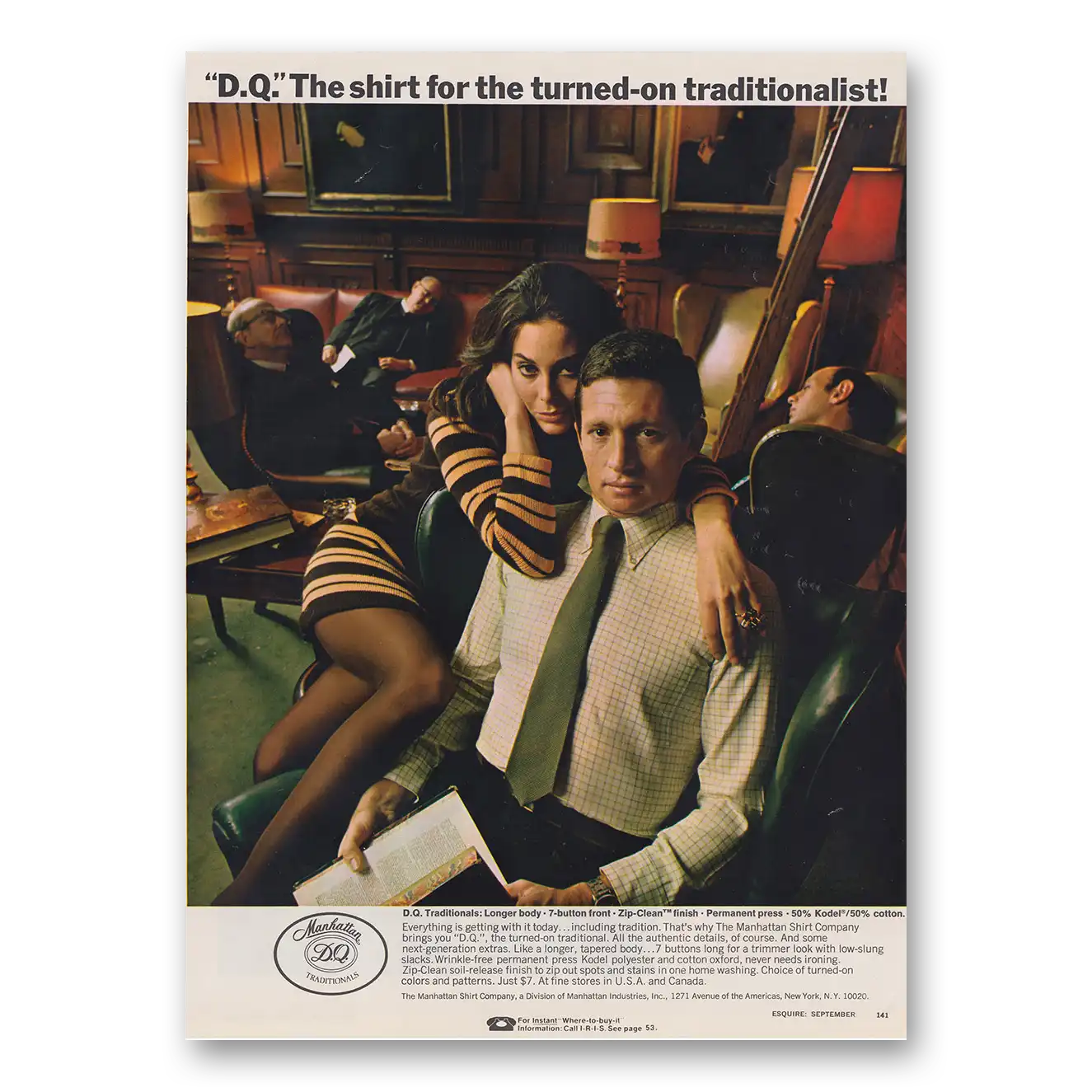 1968 Manhattan Shirts DQ Turned On Traditionalist Vintage Magazine Print Ad