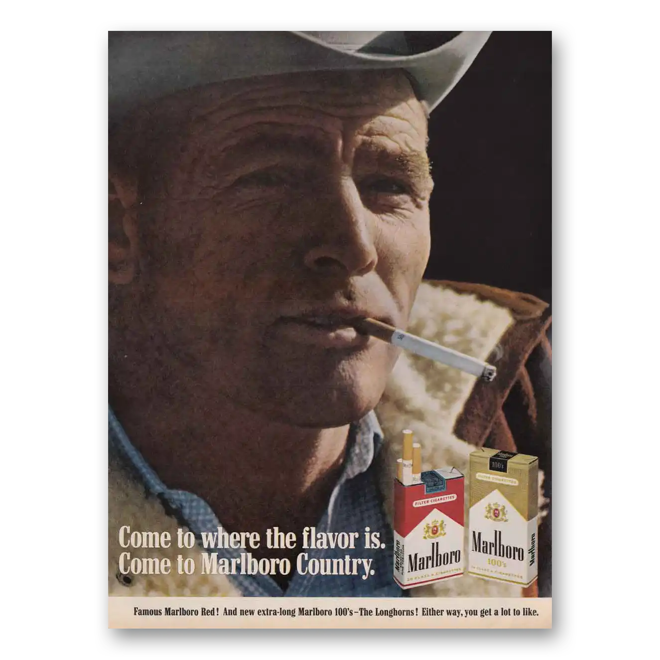 1968 Marlboro Cigarettes Country Marlboro Red Longhorns Vintage Magazine Print Ad