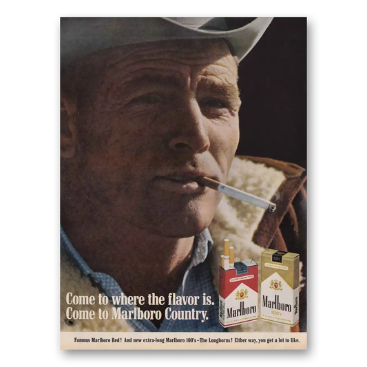 1968 Marlboro Cigarettes Country Marlboro Red Longhorns Vintage Magazine Print Ad