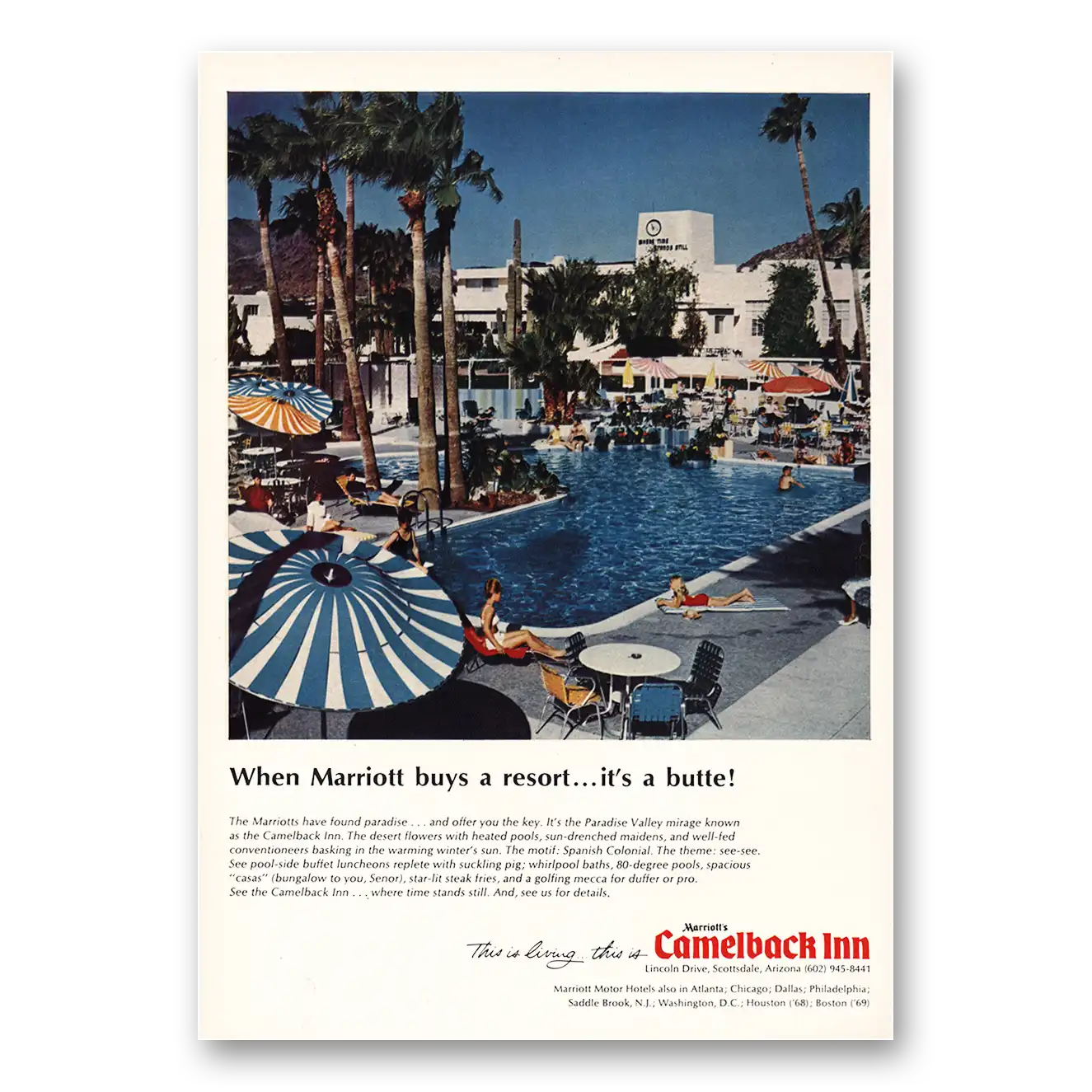 1968 Camelback Inn When Marriott Buys a Resort Its Butte Vintage Magazine Print Ad