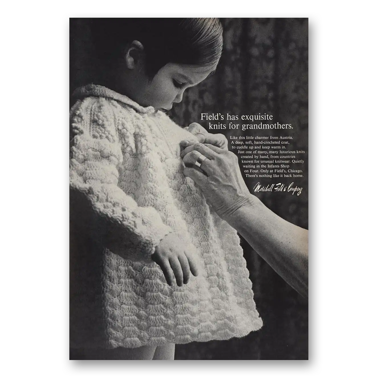 1968 Marshall Field Exquisite Knits for Grandmothers Vintage Magazine Print Ad