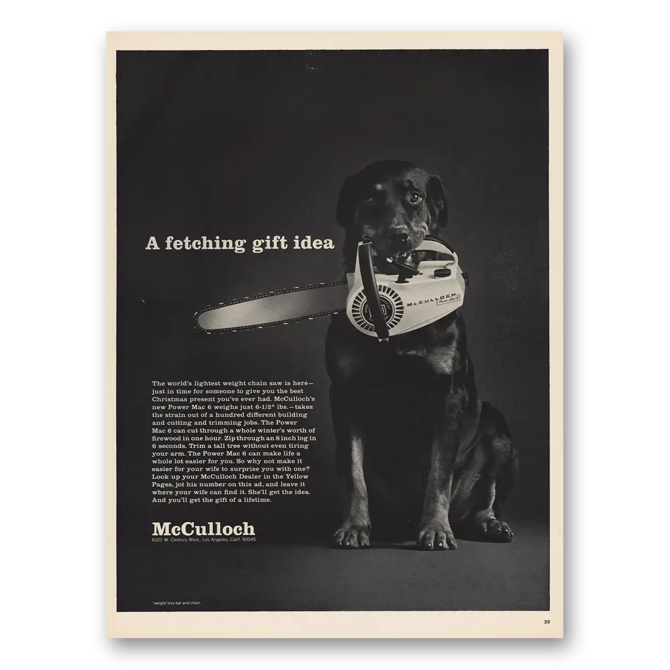 1968 McCulloch Chain Saw Fetching Gift Idea Vintage Magazine Print Ad