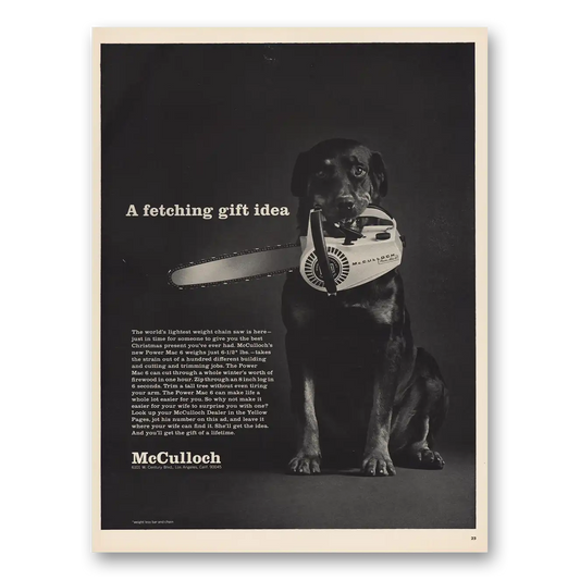 1968 McCulloch Chain Saw Fetching Gift Idea Vintage Magazine Print Ad