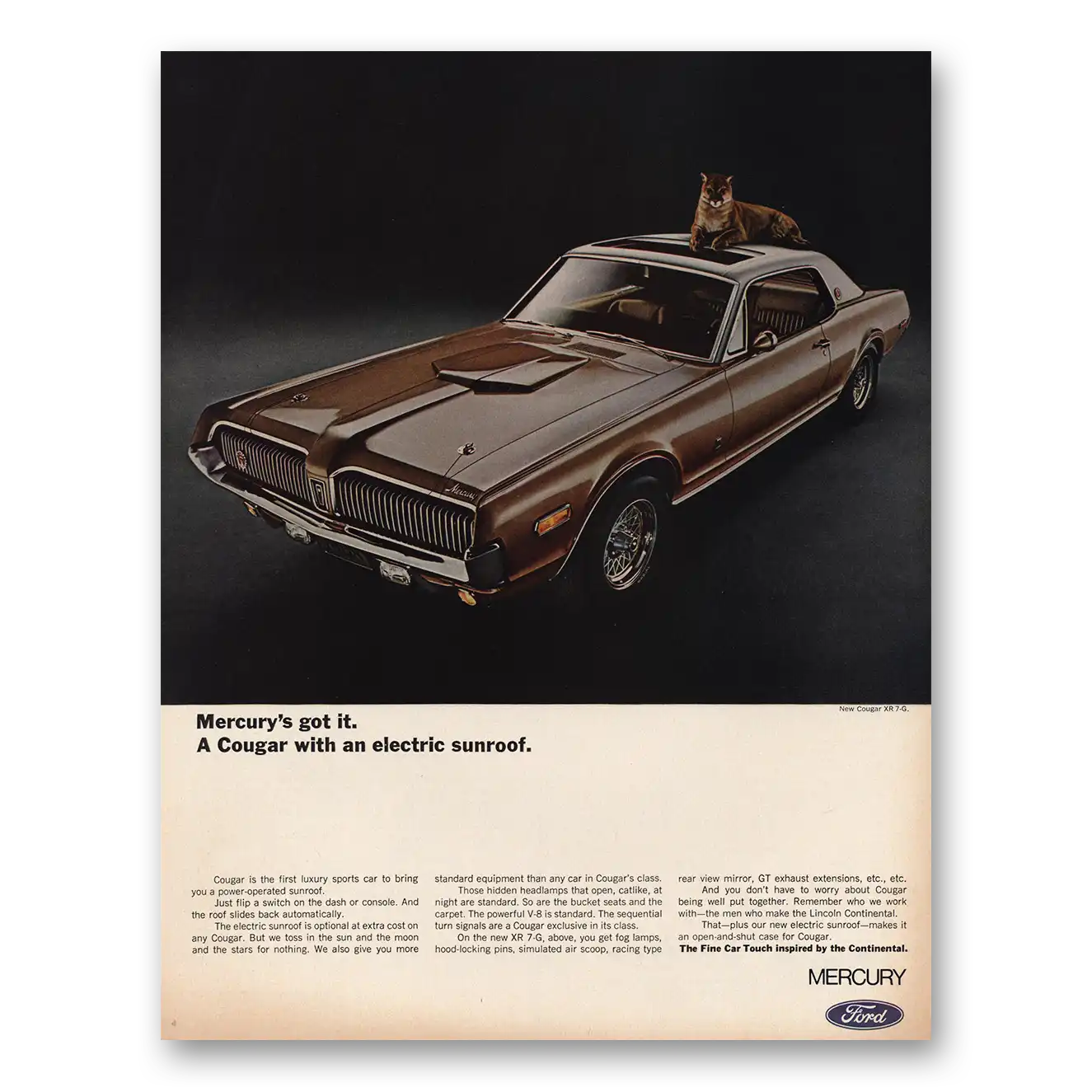 1968 Mercury Cougar Electric Sunroof Vintage Magazine Print Ad