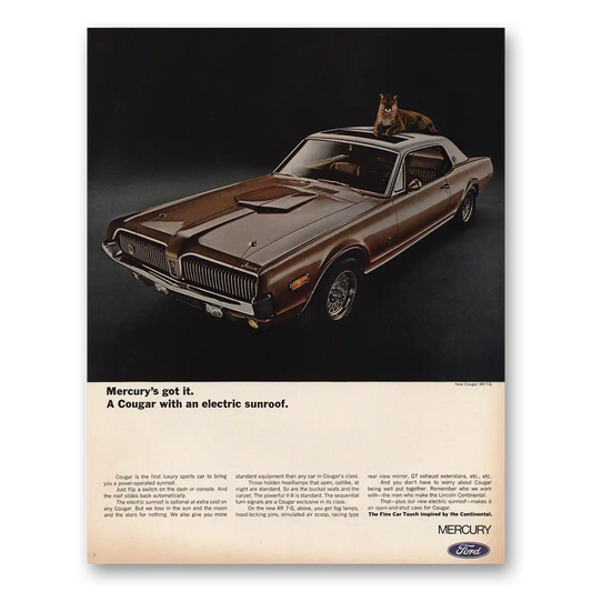 1968 Mercury Cougar Electric Sunroof Vintage Magazine Print Ad