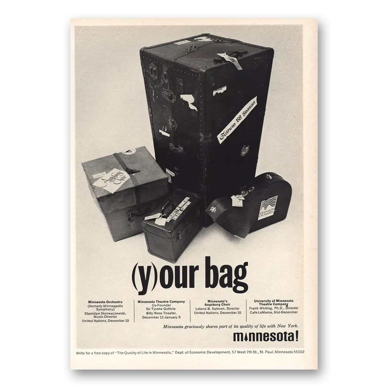 1968 Minnesota Your Bag Vintage Magazine Print Ad