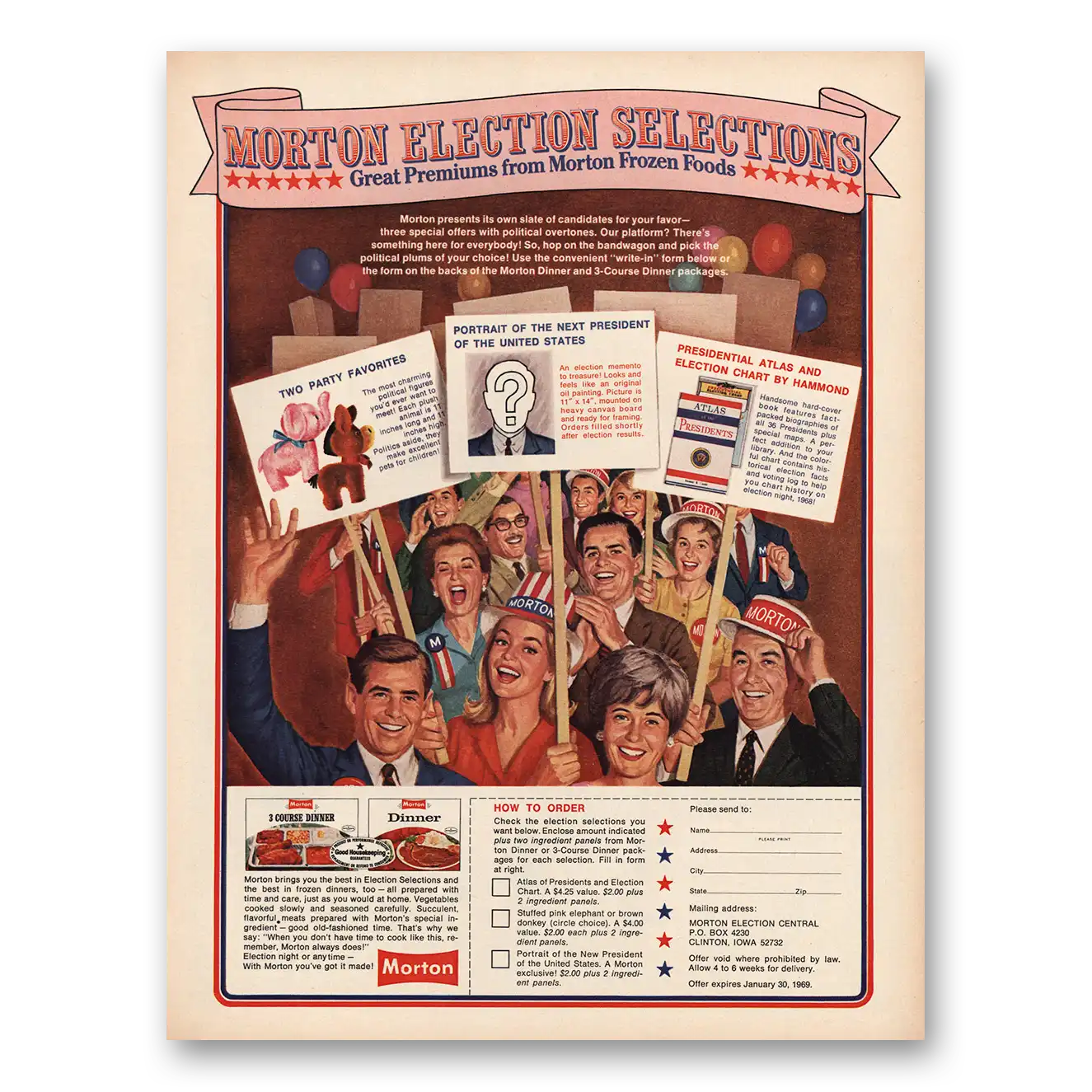 1968 Morton Dinners Election Selections Vintage Magazine Print Ad