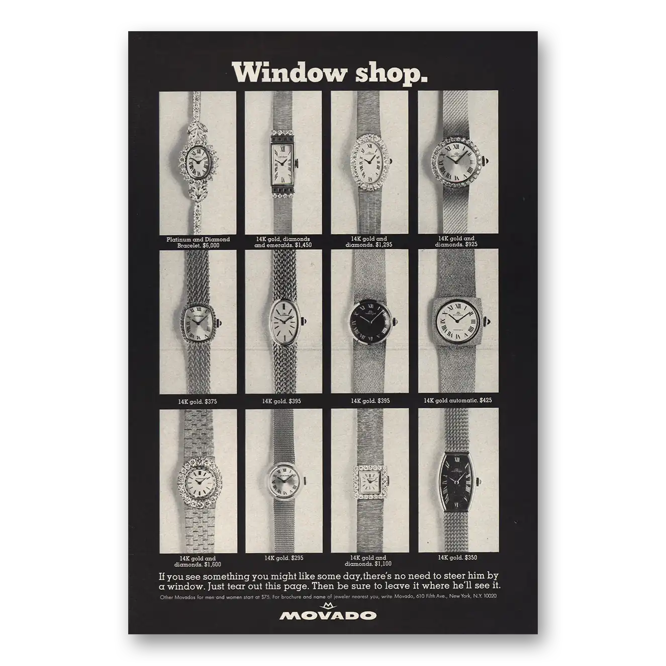 1968 Movado Watch Window Shop Vintage Magazine Print Ad