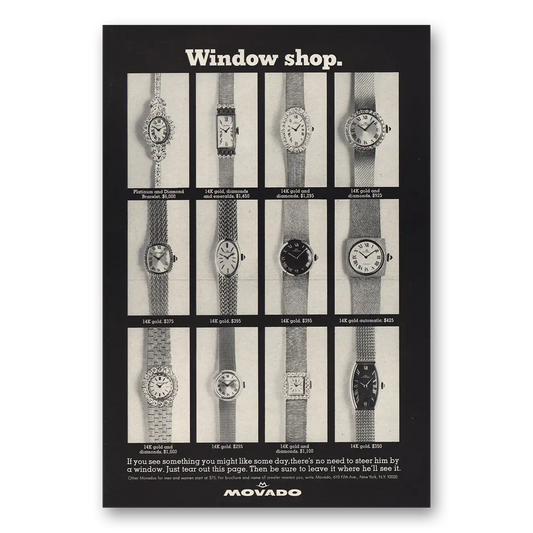 1968 Movado Watch Window Shop Vintage Magazine Print Ad