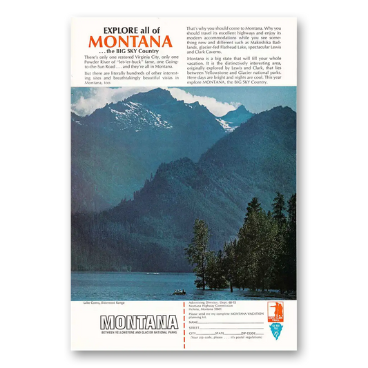 1968 Montana Lake Como Bitterrut Range Vintage Magazine Print Ad