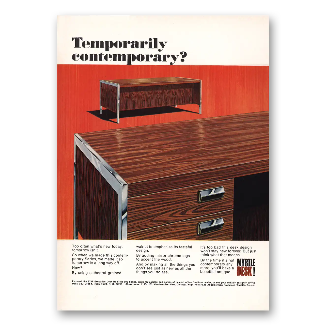 1968 Myrtle Desk Temporarily Contemporary Vintage Magazine Print Ad