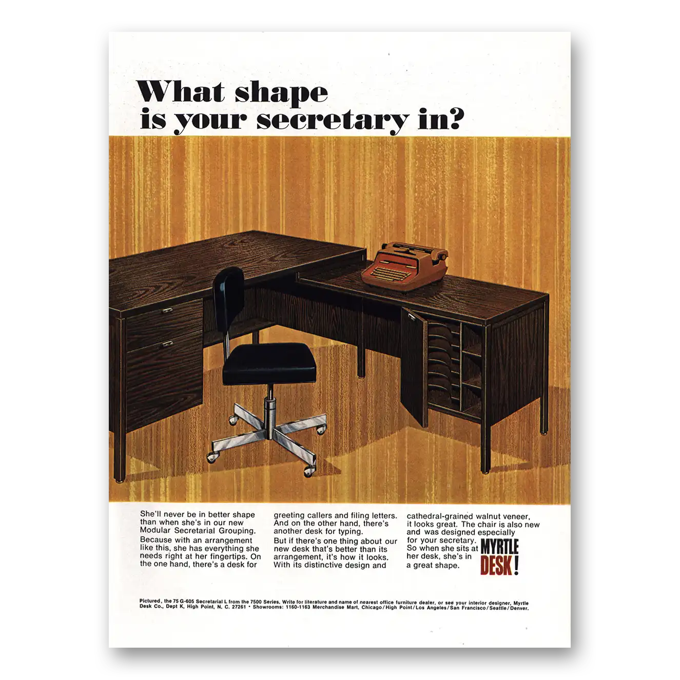 1968 Myrtle Desk What Shape Is Your Secretary In Vintage Magazine Print Ad