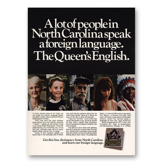 1968 North Carolina Queens English Vintage Magazine Print Ad