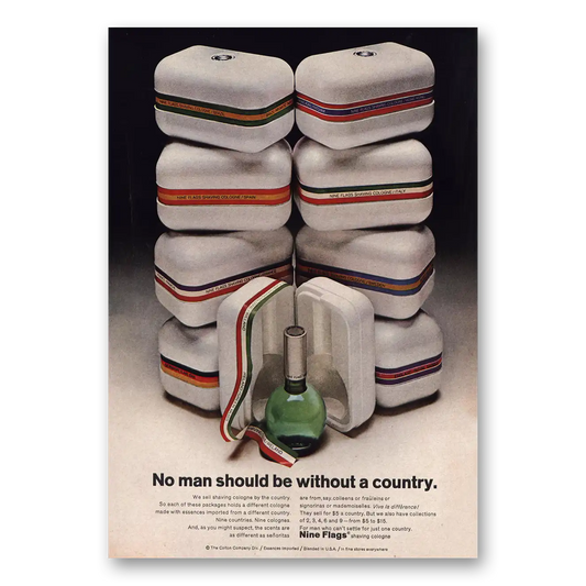 1968 Nine Flags Shaving Cologne No Man Should Be Without Country Vintage Magazine Print Ad