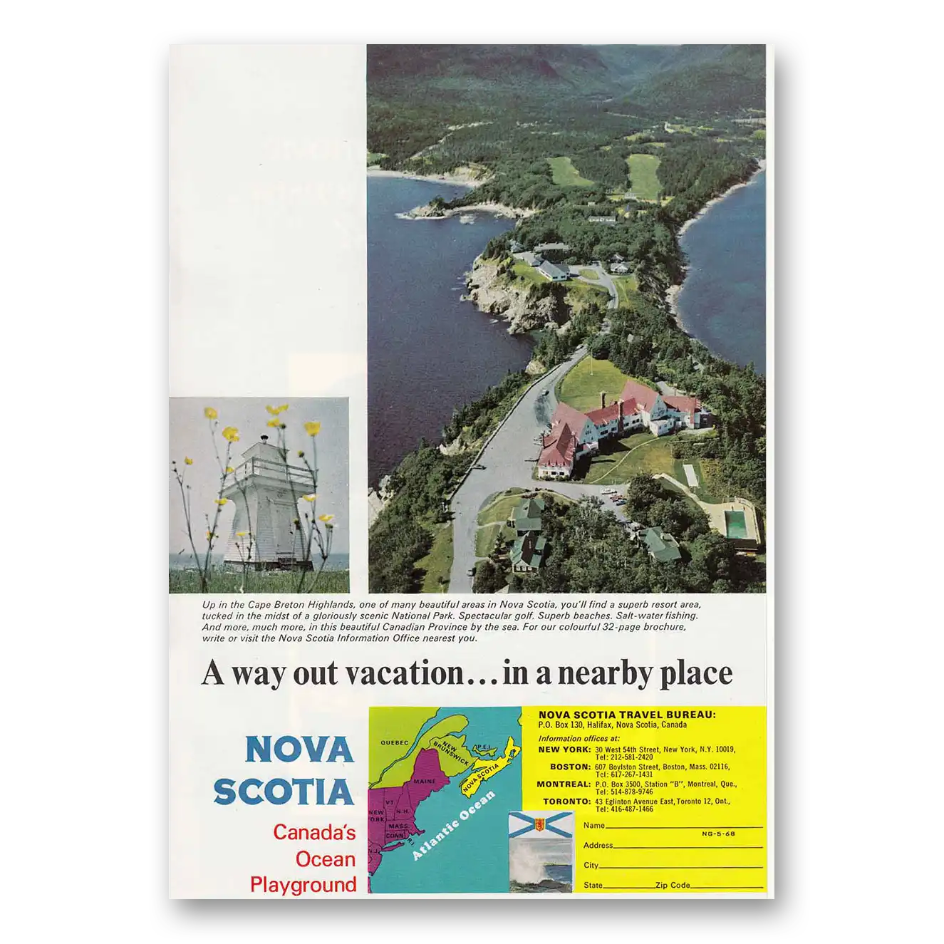 1968 Nova Scotia Canada Cape Breton Highlands Vintage Magazine Print Ad