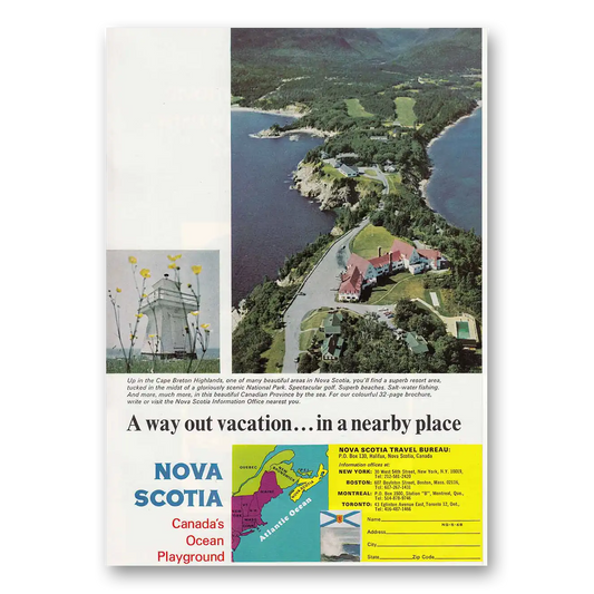 1968 Nova Scotia Canada Cape Breton Highlands Vintage Magazine Print Ad