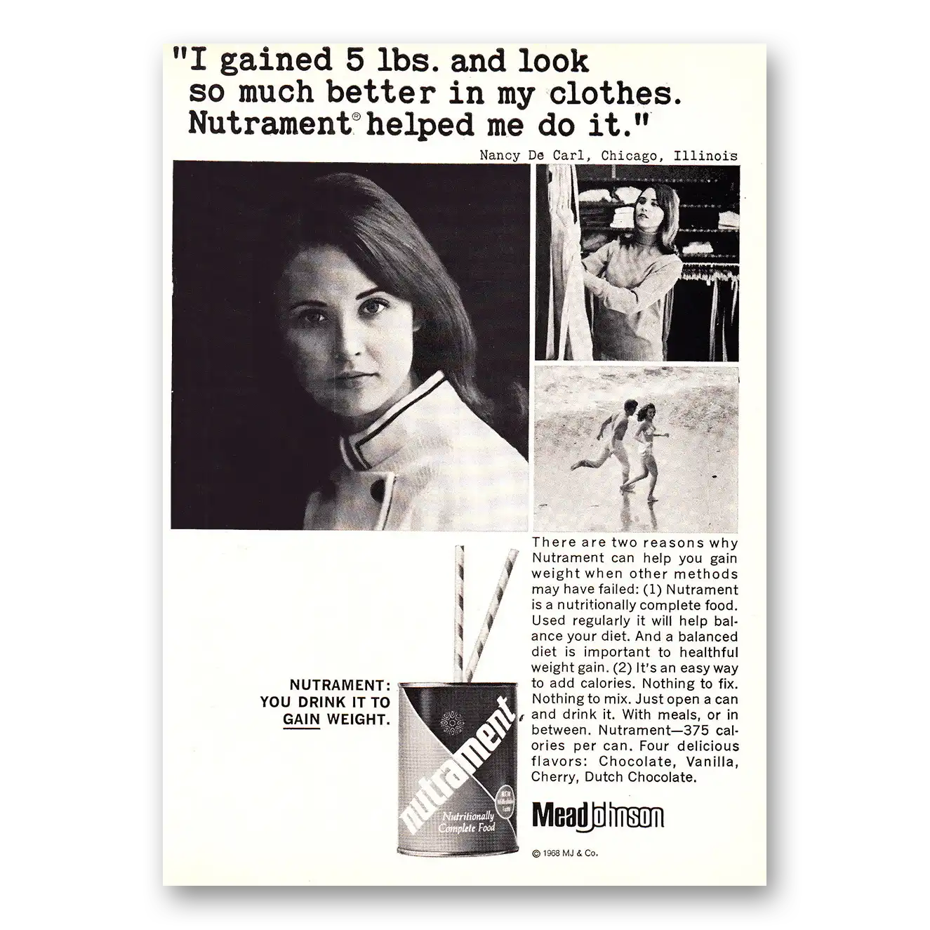 1968 Nutrament I Gained 5 Lbs Vintage Magazine Print Ad