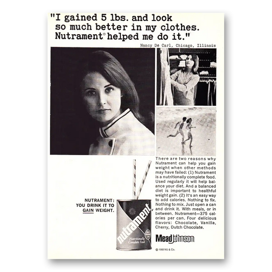 1968 Nutrament I Gained 5 Lbs Vintage Magazine Print Ad