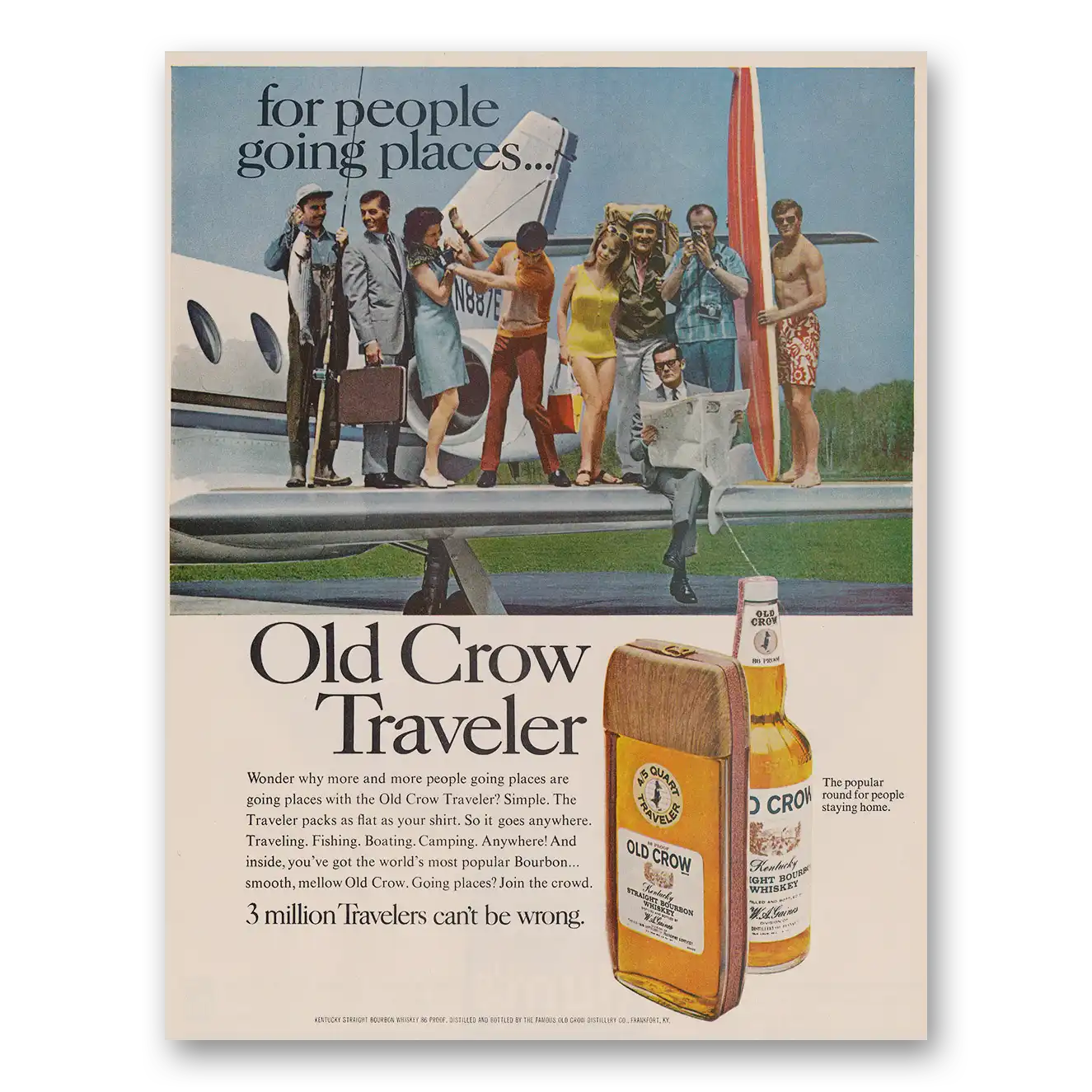 1968 Old Crow Whiskey For People Going Places Vintage Magazine Print Ad