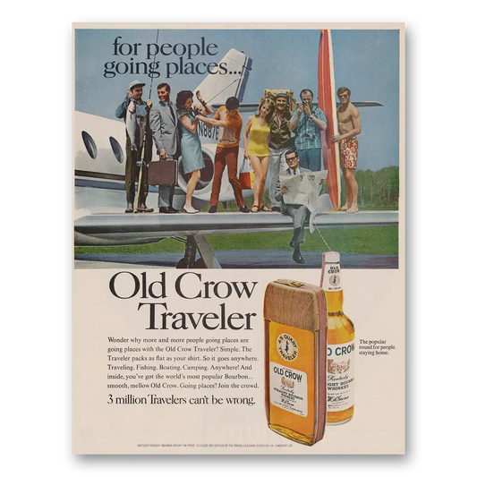 1968 Old Crow Whiskey For People Going Places Vintage Magazine Print Ad