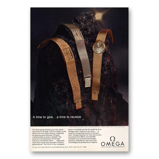 1968 Omega Watch Time To Give Time To Receive Vintage Magazine Print Ad