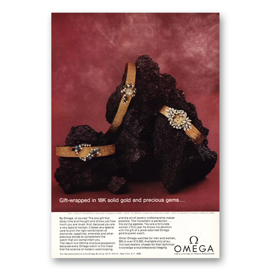 1968 Omega Watch 18K Solid Gold and Precious Gems Vintage Magazine Print Ad