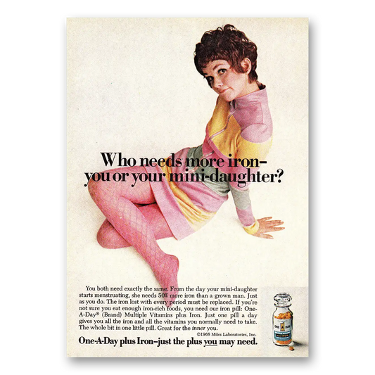 1968 One A Day Vitamins Who Needs More Iron Vintage Magazine Print Ad