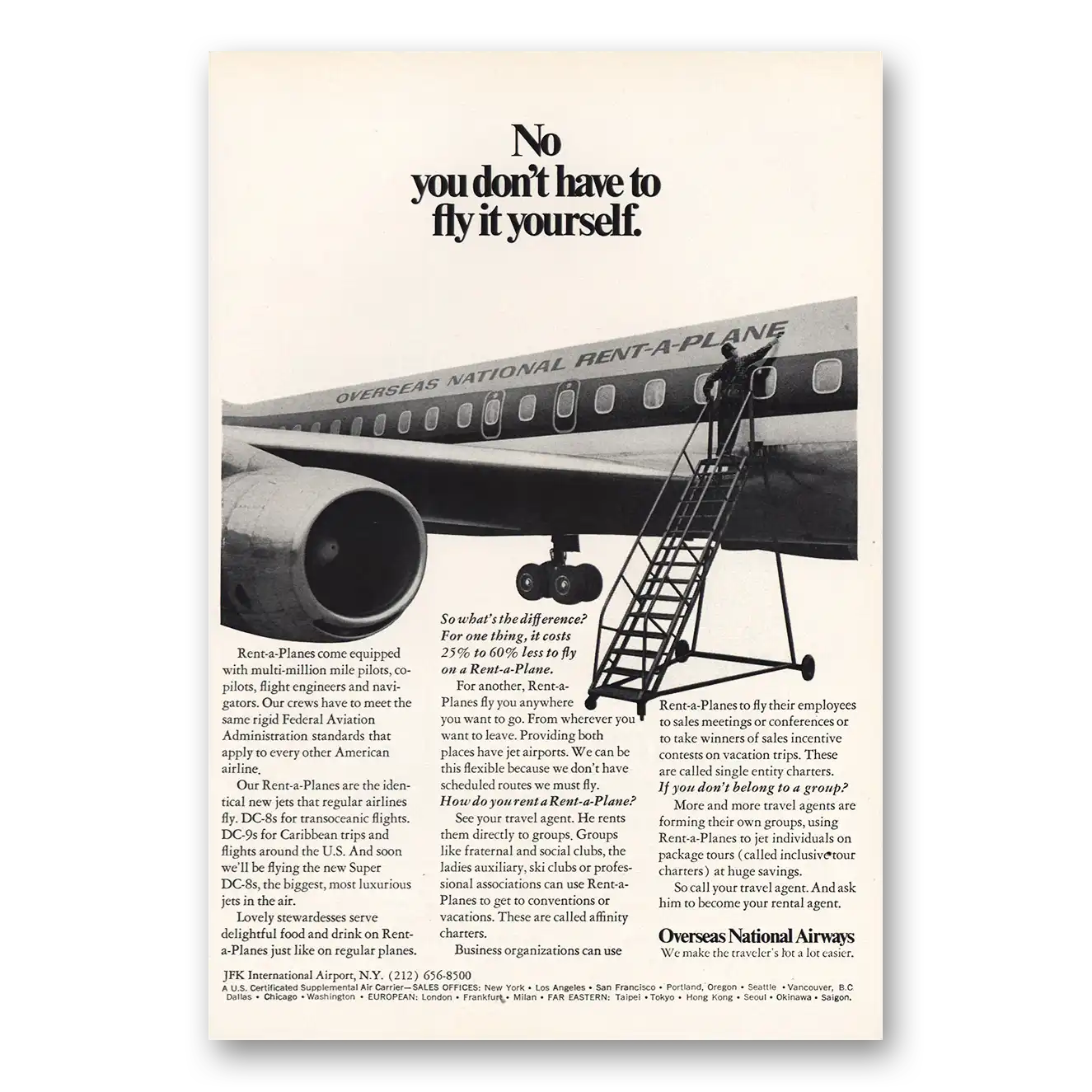 1968 Overseas National Airways Don’t Have To Fly It Yourself Vintage Magazine Print Ad