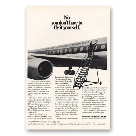 1968 Overseas National Airways Don’t Have To Fly It Yourself Vintage Magazine Print Ad