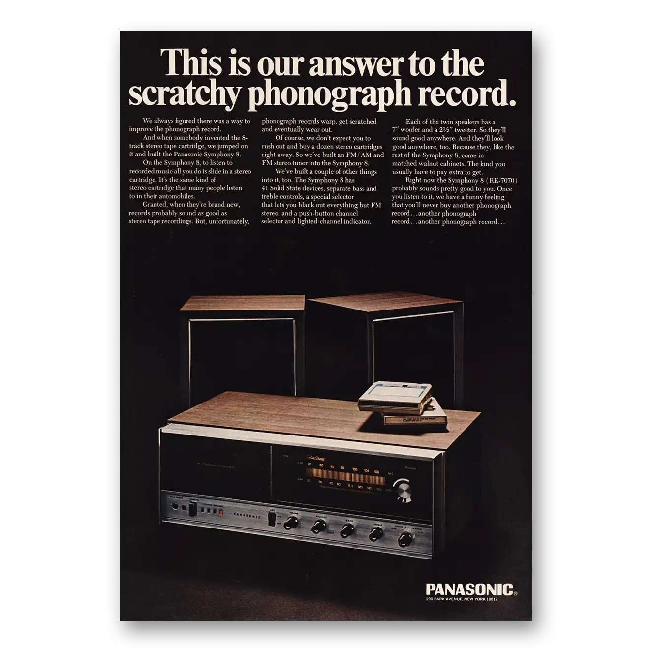 1968 Panasonic Stereo Answer to Scratchy Phonograph Record Vintage Magazine Print Ad