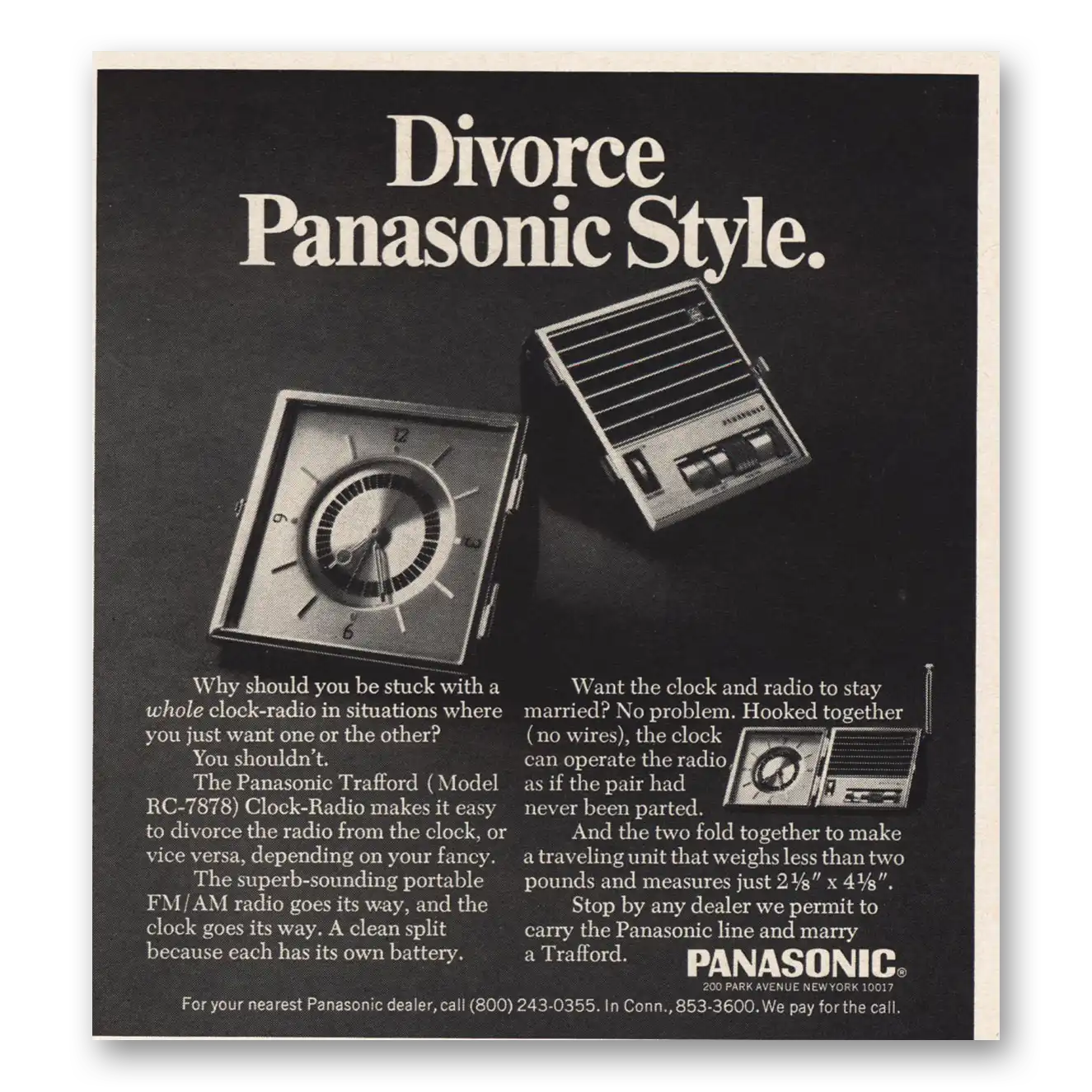 1968 Panasonic Divorce Panasonic Style Vintage Magazine Print Ad