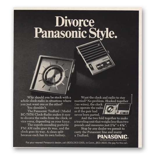 1968 Panasonic Divorce Panasonic Style Vintage Magazine Print Ad