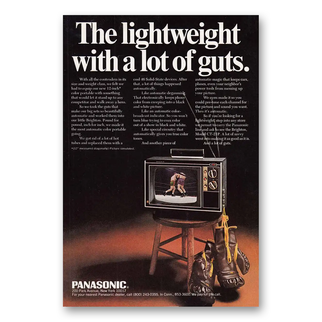 1968 Panasonic Television Lightweight With a Lot of Guts Vintage Magazine Print Ad