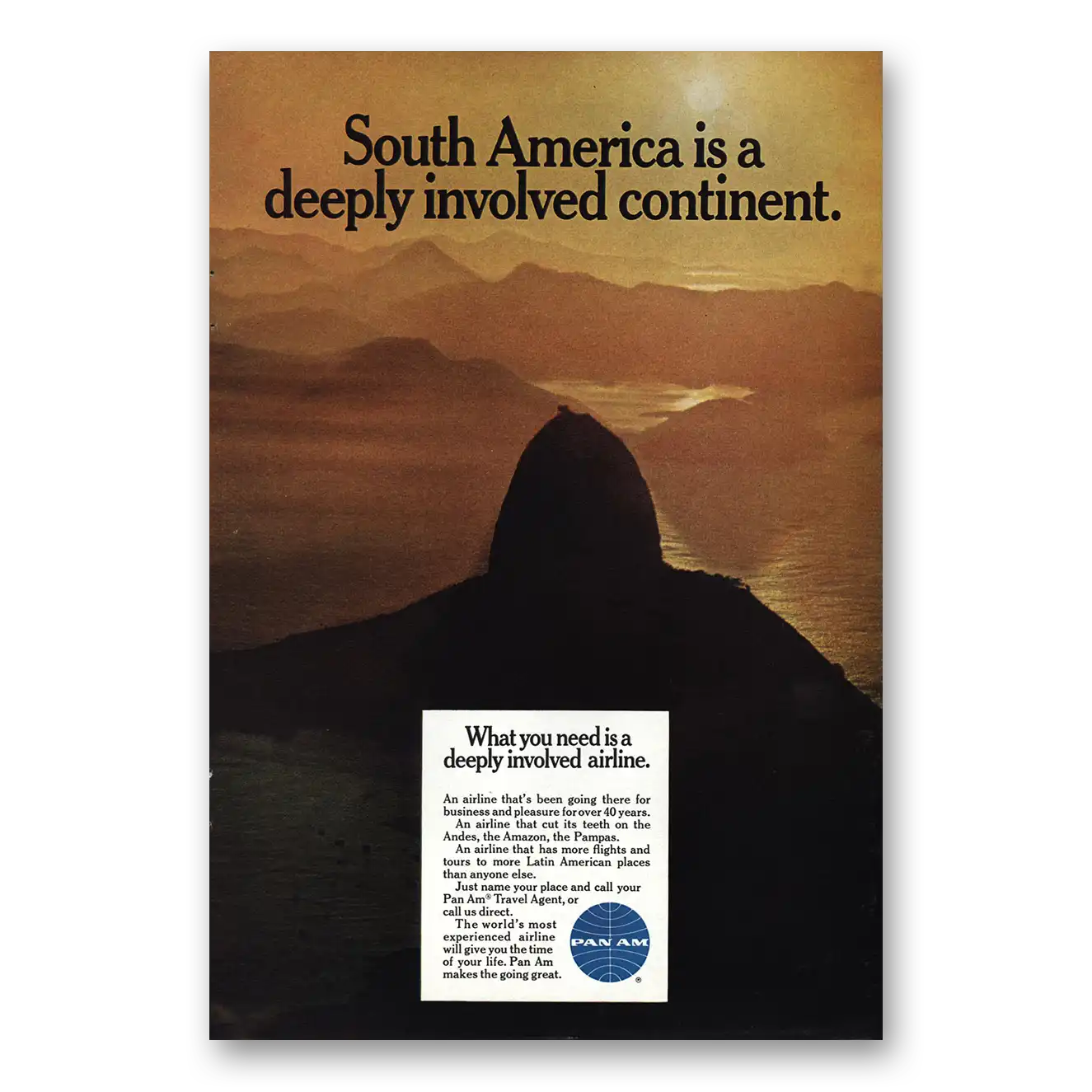 1968 Pan Am South America Is Deeply Involved Continent Vintage Magazine Print Ad