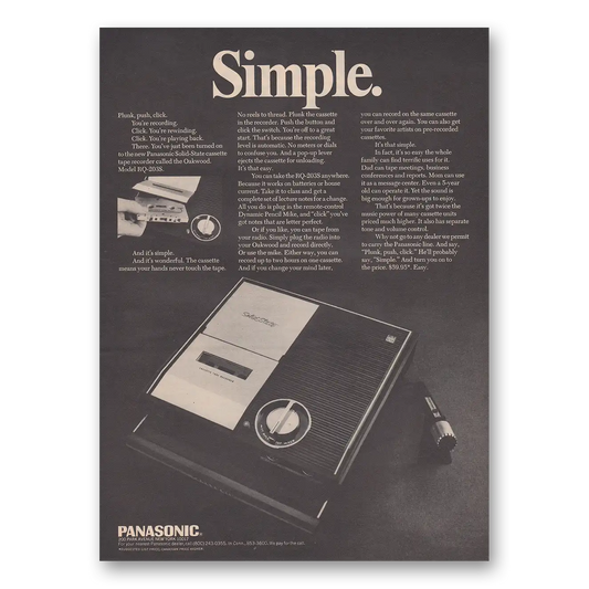 1968 Panasonic Tape Recorder Simple Oakwood Vintage Magazine Print Ad