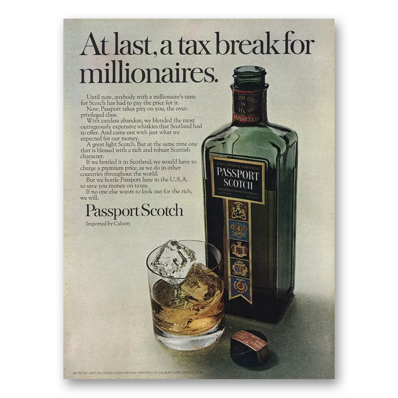 1968 Passport Scotch Tax Break for Millionaires Vintage Magazine Print Ad