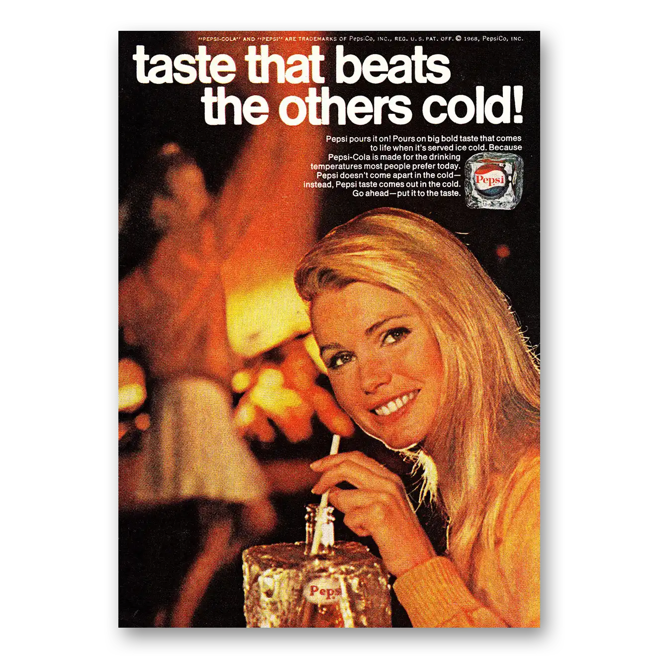 1968 Pepsi Taste That Beats the Others Cold Vintage Magazine Print Ad