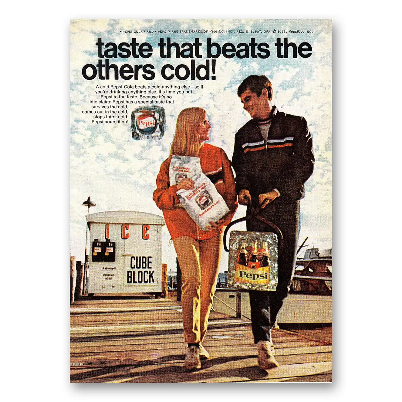 1968 Pepsi Taste That Beats the Others Cold Cube Block Vintage Magazine Print Ad