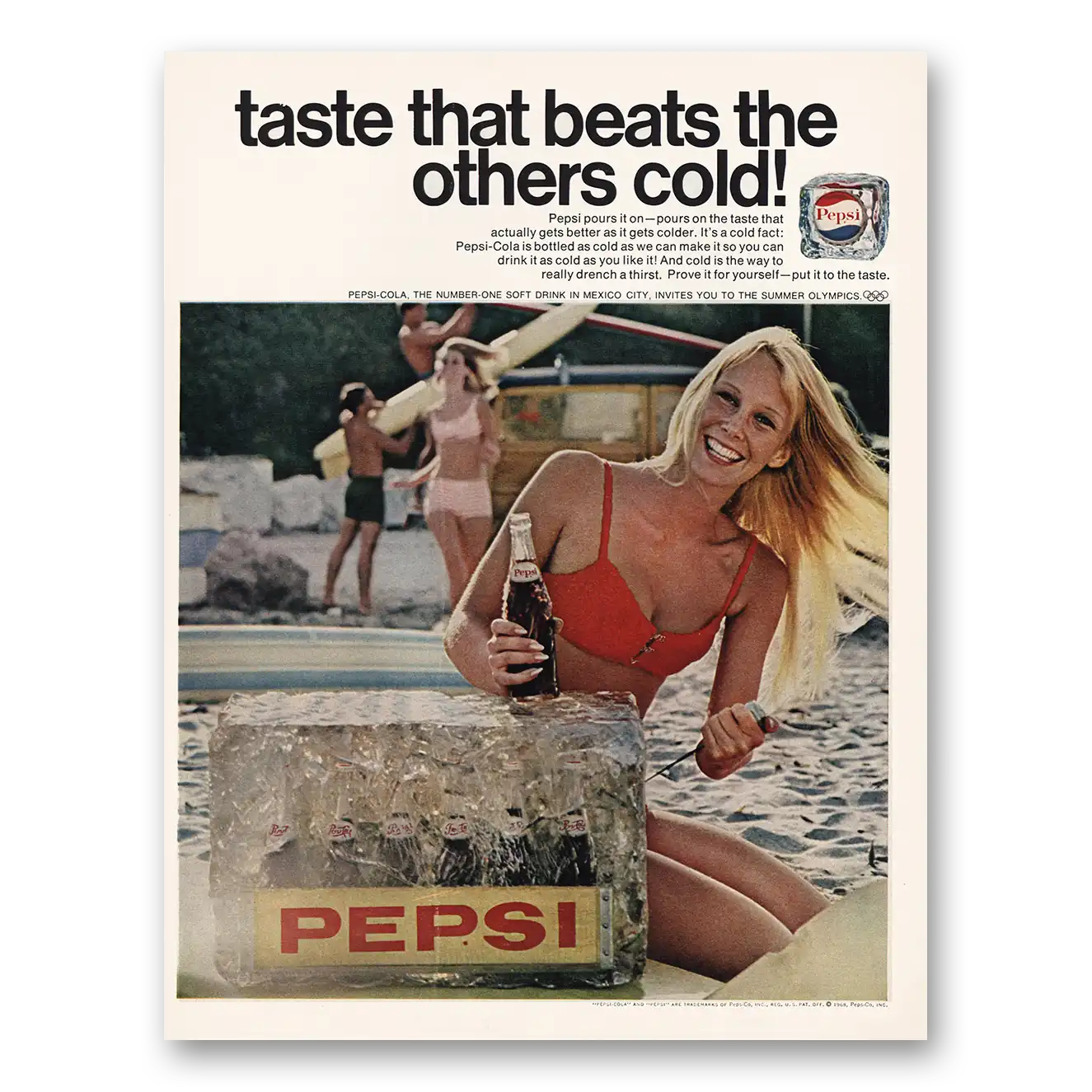 1968 Pepsi Taste That Beats the Others Cold Vintage Magazine Print Ad